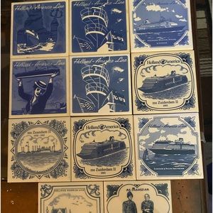 HOLLAND AMERICA CRUISE LINE Ceramic Tiles Tray Serving 11 tiles Delft